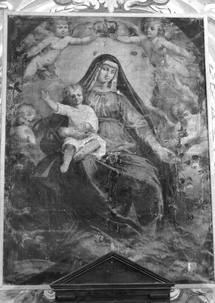 Madonna con Bambino e angeli reggicorona (dipinto) - ambito marchigiano (metà sec. XVII)