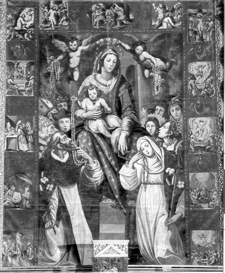Madonna del Rosario, Madonna del Rosario con San Domenico Santa Caterina da Siena e Santi domenicani (dipinto) - ambito marchigiano (sec. XVII)