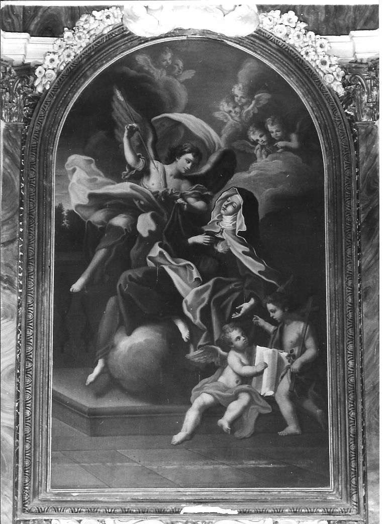 Santa Teresa d'Avila ha la visione dell'angelo che le trafigge il cuore con una freccia ardente (dipinto) - ambito marchigiano (inizio sec. XVIII)