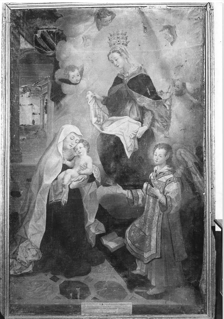 Santa Francesca Romana riceve Gesù Bambino dalla Madonna (dipinto) - ambito marchigiano, ambito umbro (sec. XVII)