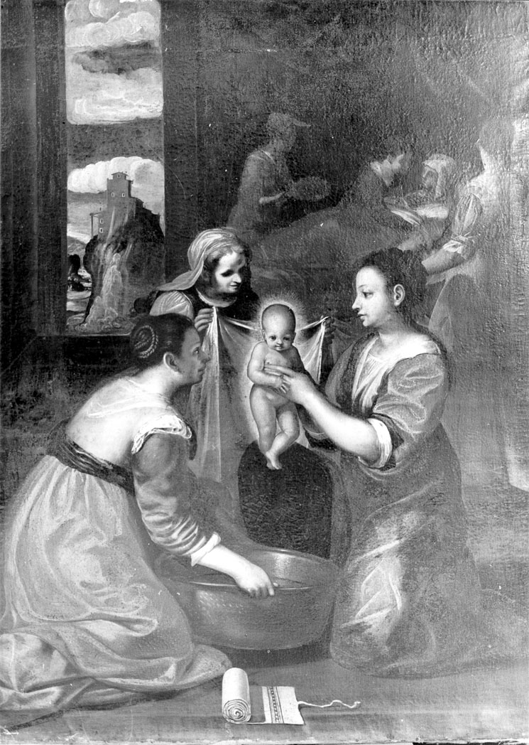 nascita di Maria Vergine (dipinto) di Allegretti Carlo (attribuito) (fine/inizio secc. XVI/ XVII)