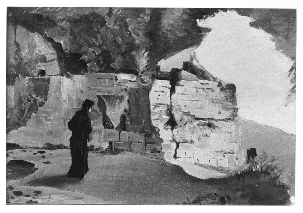 Grotte dell'Annunziata, veduta di Ascoli Piceno (dipinto) di Gabrielli Giulio (fine/inizio secc. XIX/ XX)