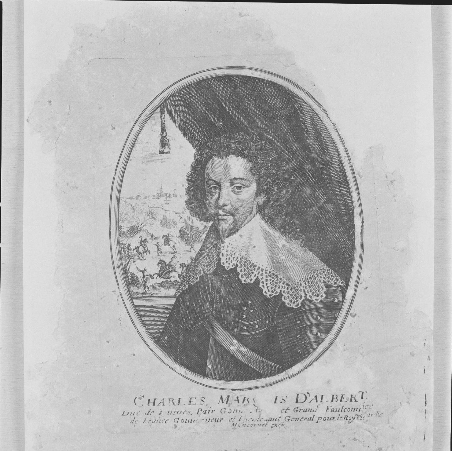 ritratto di Charles marchese d'Albert (stampa smarginata, serie) - ambito francese, ambito francese, ambito francese (sec. XVII)