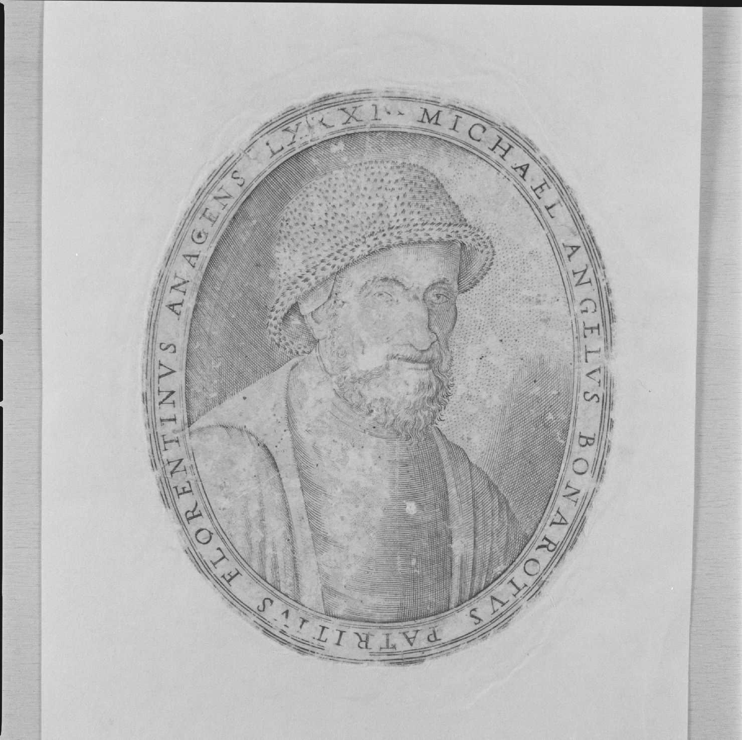 ritratto di Michelangelo Buonarroti a ottantuno anni (stampa) - ambito toscano, ambito toscano, ambito toscano (seconda metà sec. XVI)