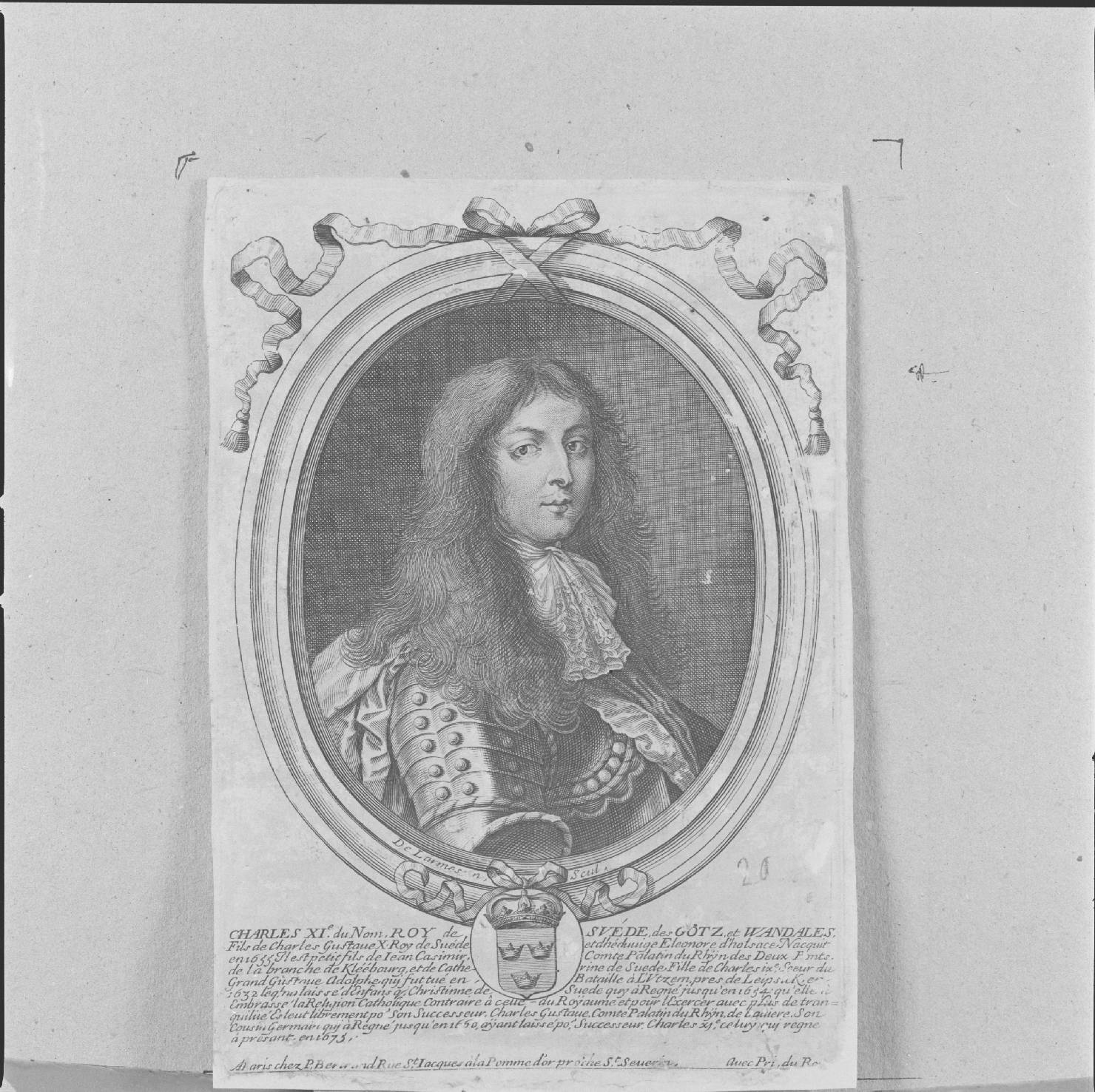 ritratto di Carlo XI re di Svezia (stampa) di Larmessin Nicolas de II - ambito francese (sec. XVII)