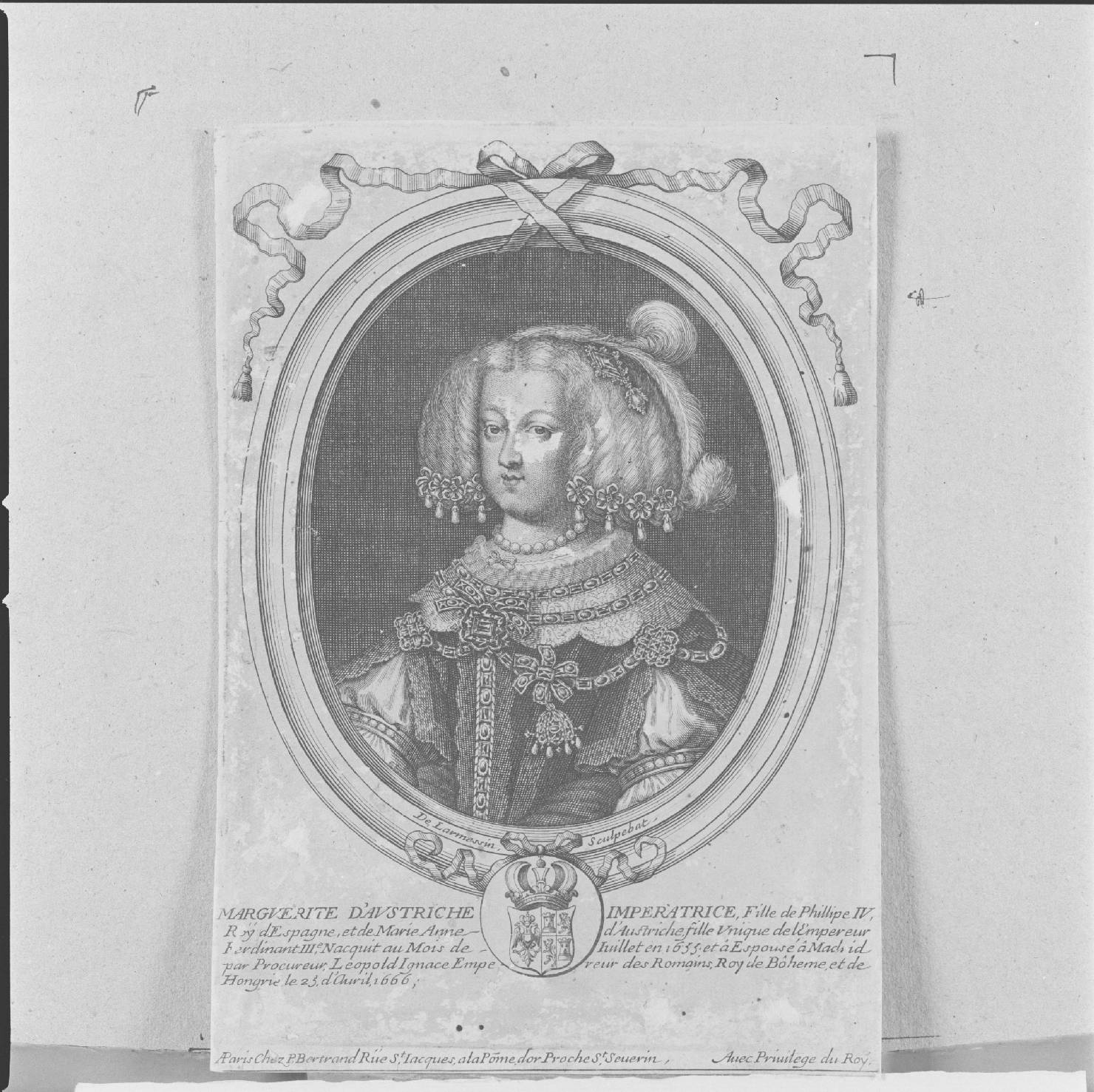 ritratto di Margherita Imperatrice d'Austria (stampa) di Larmessin Nicolas de II - ambito francese (sec. XVII)