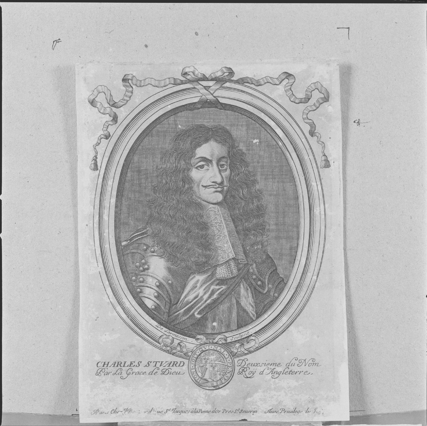 ritratto di Carlo II Stuart re di Inghilterra (stampa) di Larmessin Nicolas de II - ambito francese (sec. XVII)