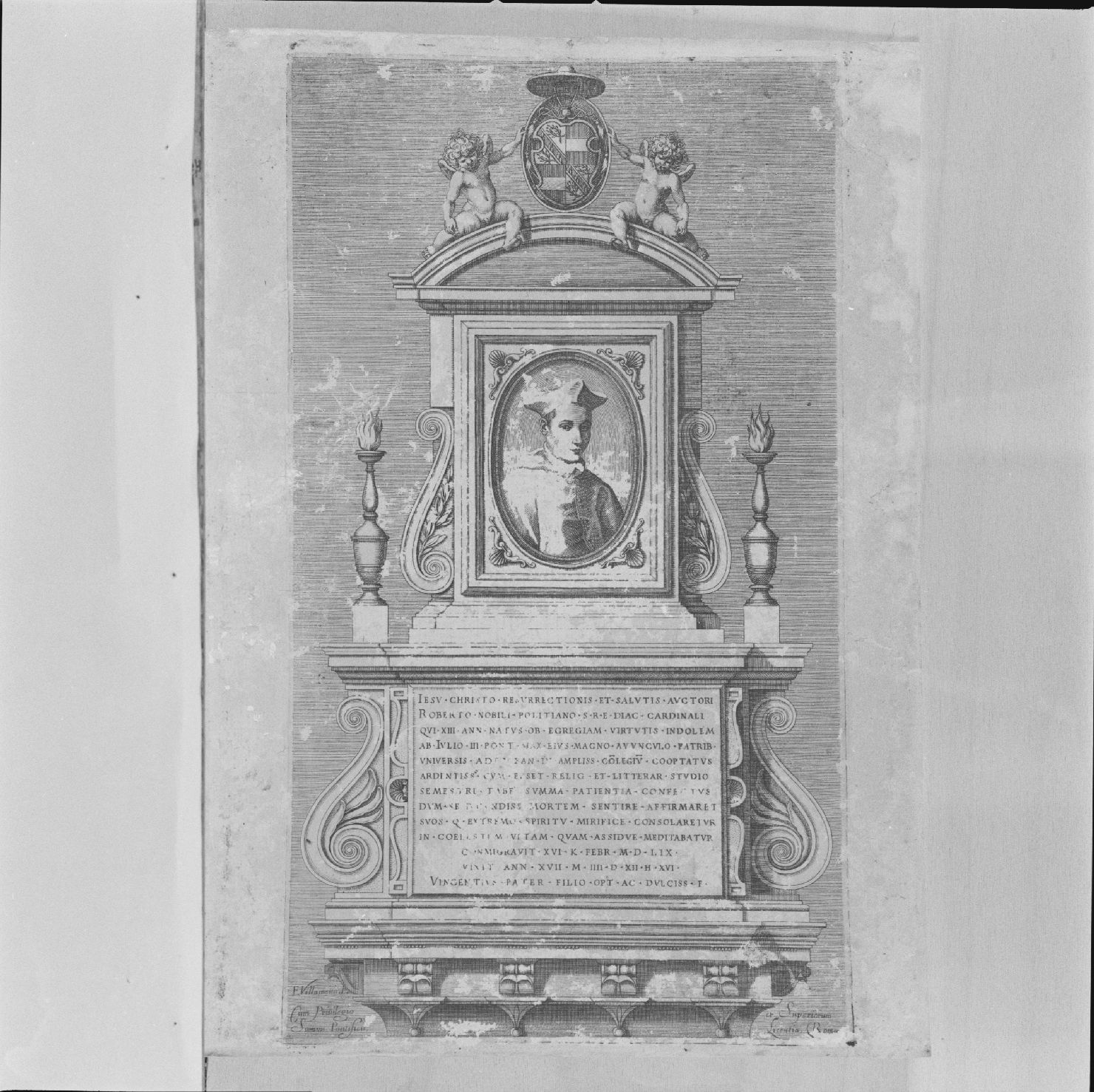 studio per prospetto di monumento funebre (stampa tagliata) di Villamena Francesco (secc. XVI/ XVII)