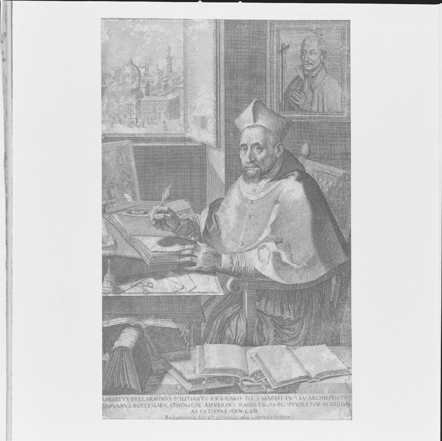 ritratto di Roberto Bellarmino (stampa tagliata) di Villamena Francesco (sec. XVII)