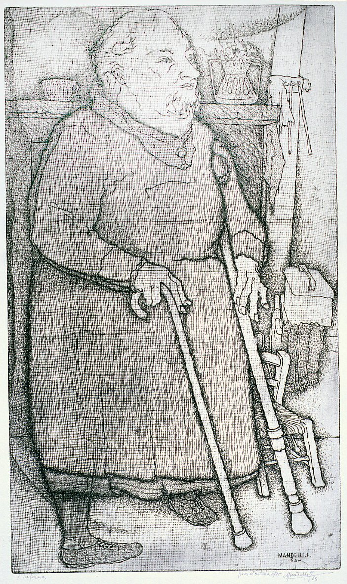 figura femminile di anziana (stampa) di Mandelli Ferdinando (sec. XX)