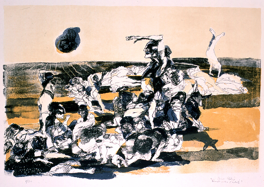 figure in movimento (stampa a colori) di Calabria Ennio (sec. XX)