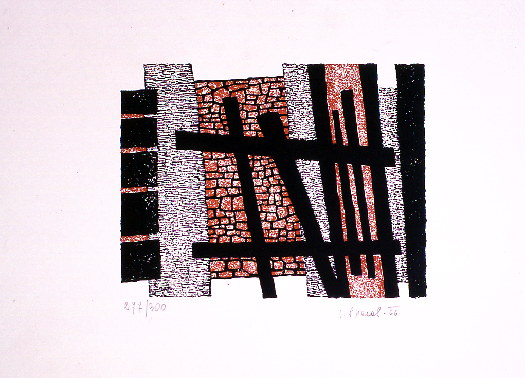 un muro, motivi astratti (stampa a colori) di Spacal Lojze (sec. XX)