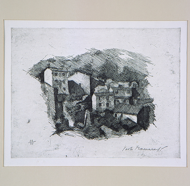 Case dell'Appennino, paesaggio (stampa) di Manaresi Paolo (sec. XX)