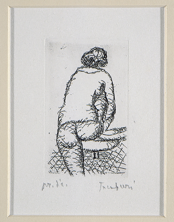 Donna al lavabo, donna in piedi vista da dietro (stampa) di Tamburi Orfeo (sec. XX)