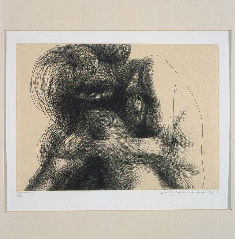 Autunno, figura femminile nuda rannicchiata (stampa) di Greco Emilio (sec. XX)