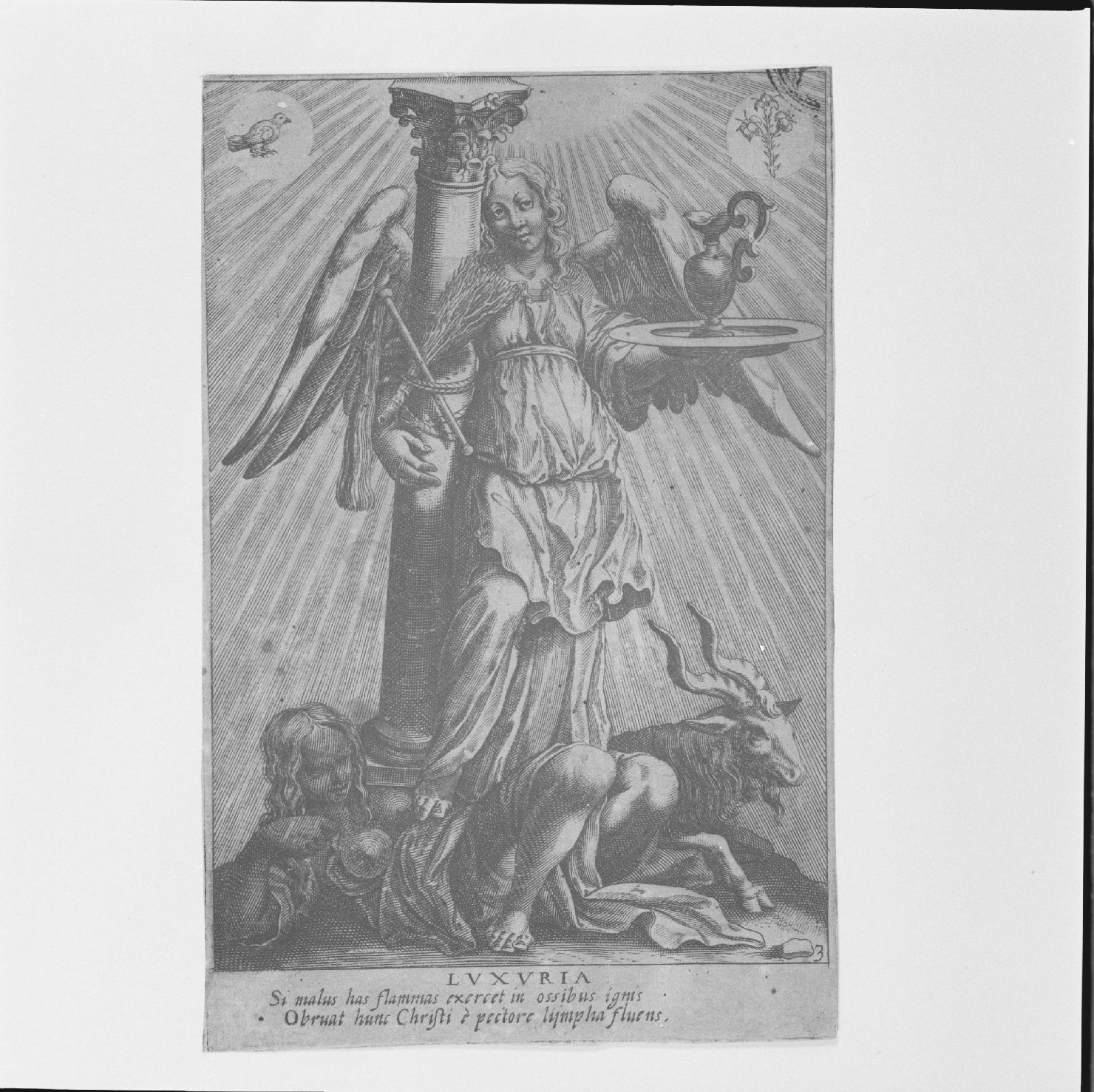 allegoria della lussuria vinta dall'angelo (stampa) di Ciamberlano Luca (attribuito) (prima metà sec. XVII)