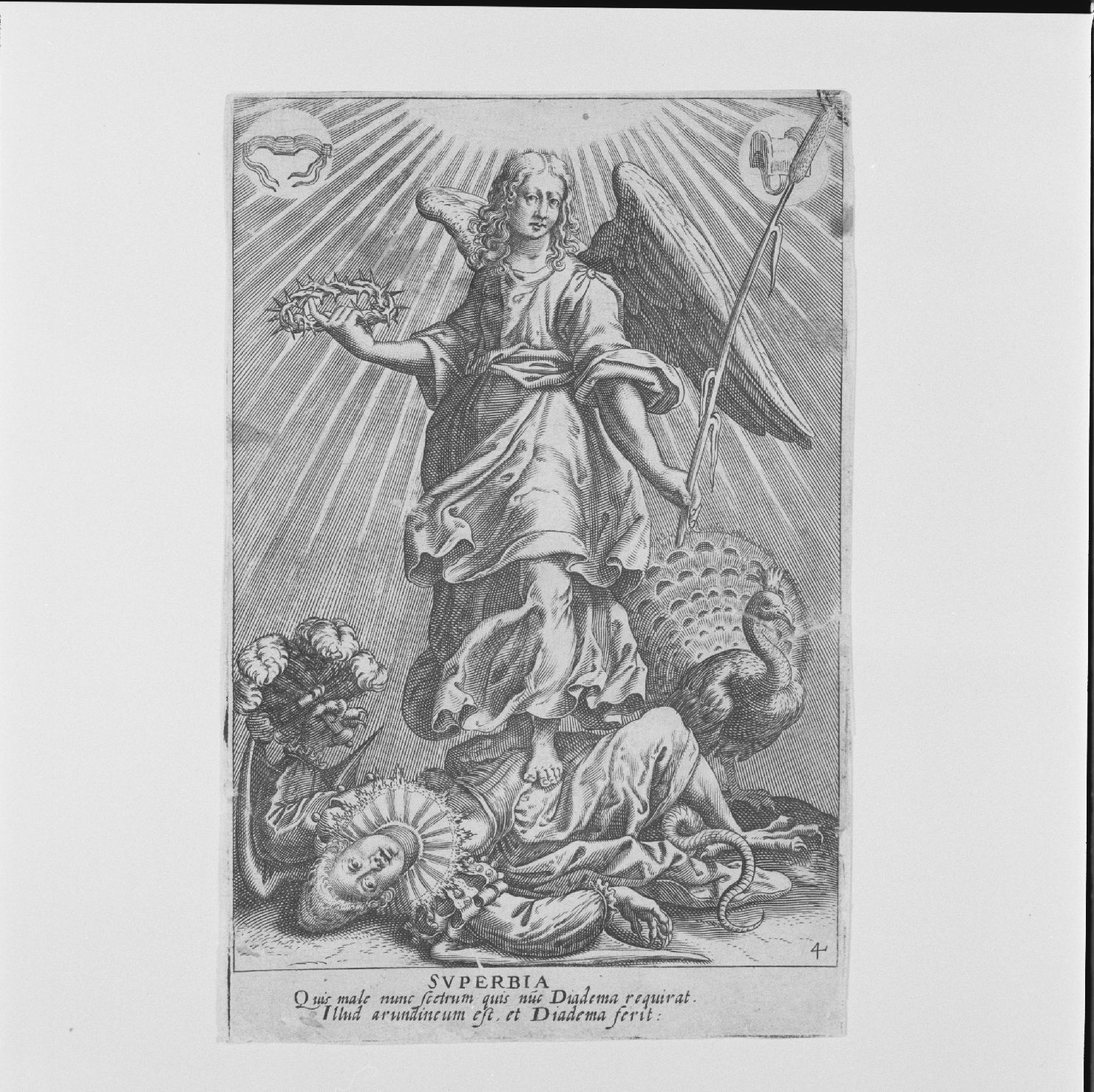 allegoria della a vinta dall'angelo (stampa) di Ciamberlano Luca (attribuito) (prima metà sec. XVII)