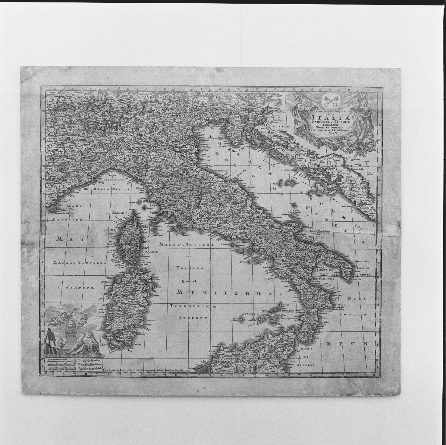 Nova et exattissima totius Italiae Sardianiae et Corsiacae delinatio, carta geografica dell'Italia (stampa) di Seutter Matteo (sec. XVIII)