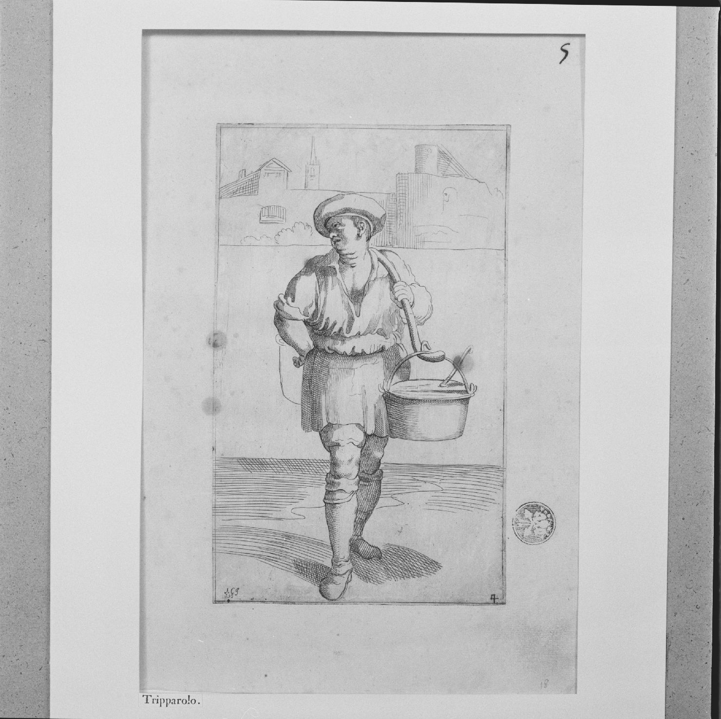 arte per via: venditore di trippa (stampa, elemento d'insieme) di Carracci Annibale, Guillain Simon II (sec. XVII)