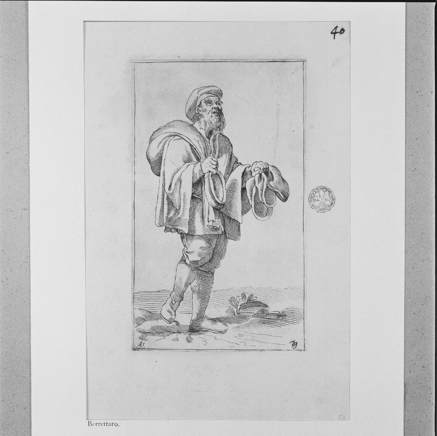 arte per via: venditore di berretti (stampa, elemento d'insieme) di Carracci Annibale, Guillain Simon II (sec. XVII)