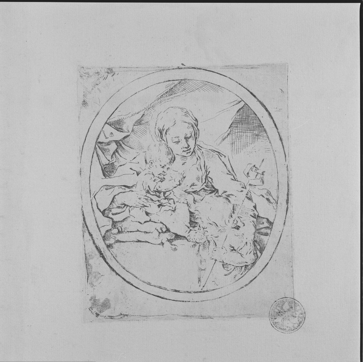 Madonna con Bambino e San Giovannino (stampa) di Reni Guido (sec. XVII)