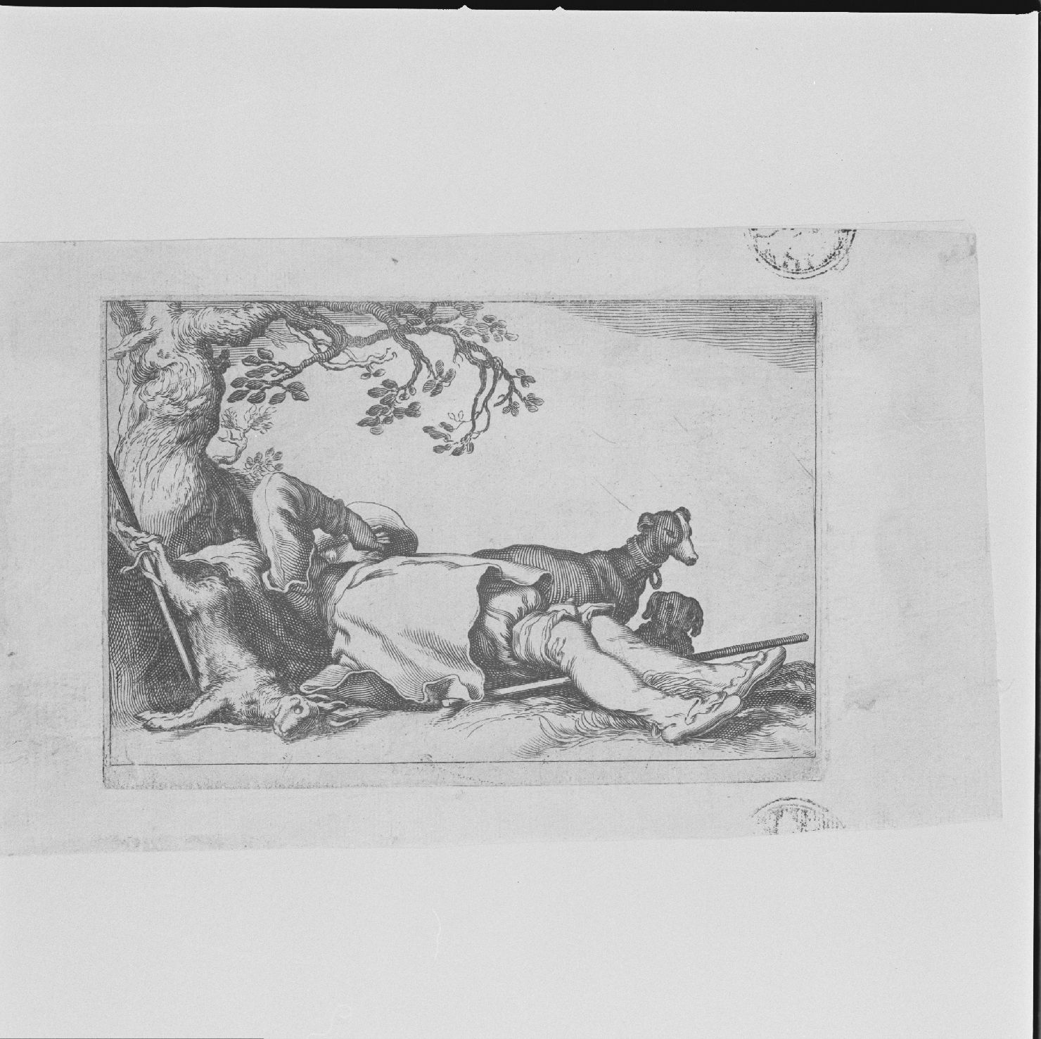 cacciatore a riposo (stampa, elemento d'insieme) di Bloemaert Abraham (primo quarto sec. XVII)