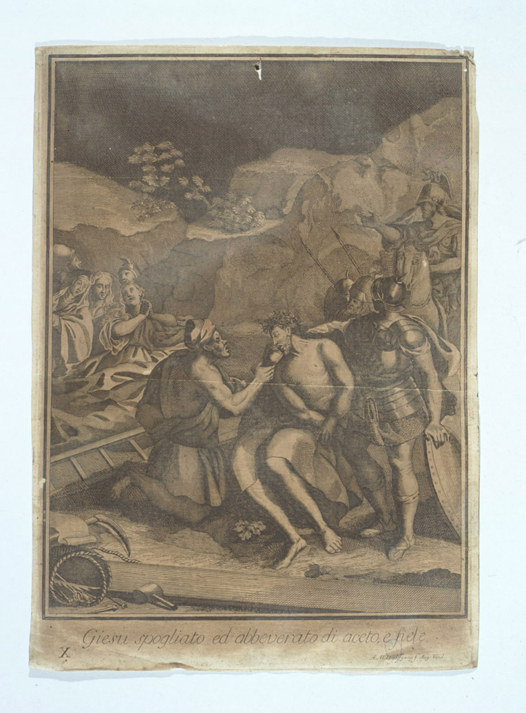 stazione X: Gesù spogliato e abbeverato di fiele (stampa, serie) di Wolfgang Andreas Matthäus (secc. XVII/ XVIII)