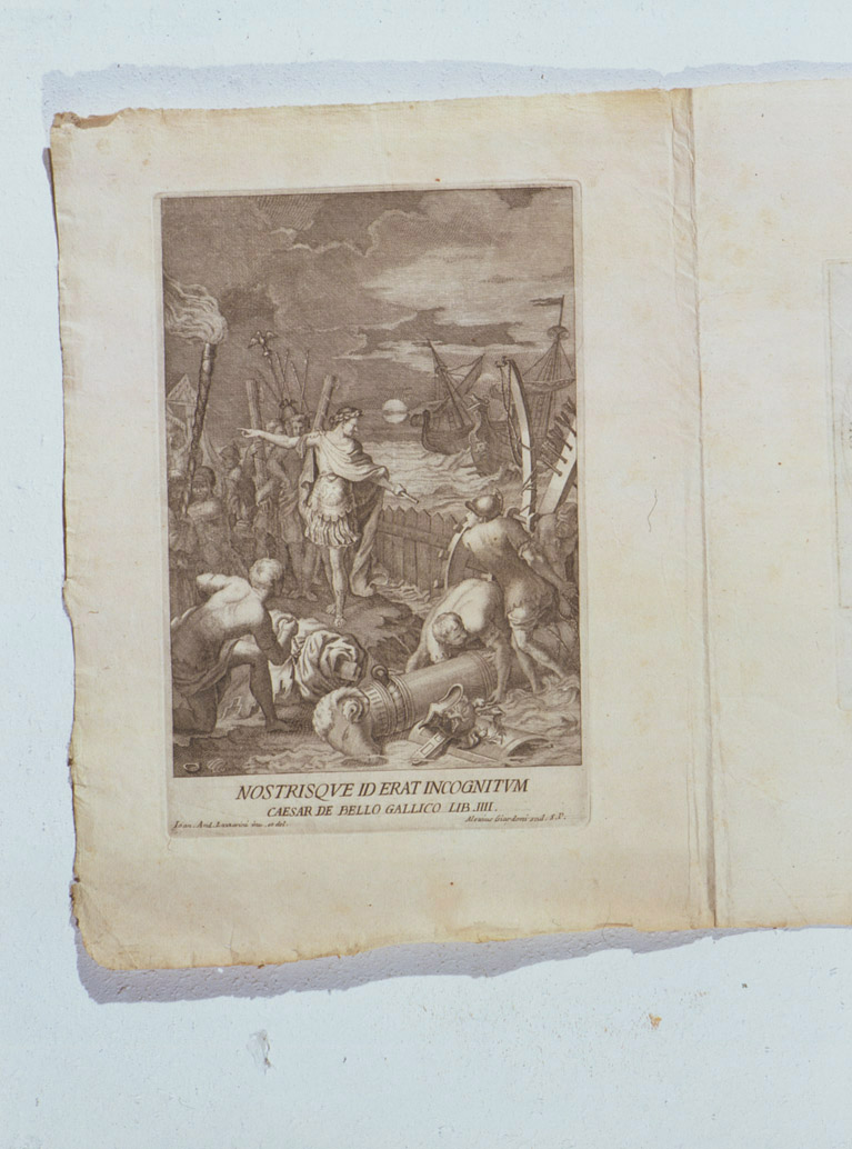approdo di Enea nel Lazio (stampa) di Lazzarini Giovanni Andrea, Giardoni Alessio (seconda metà sec. XVIII)