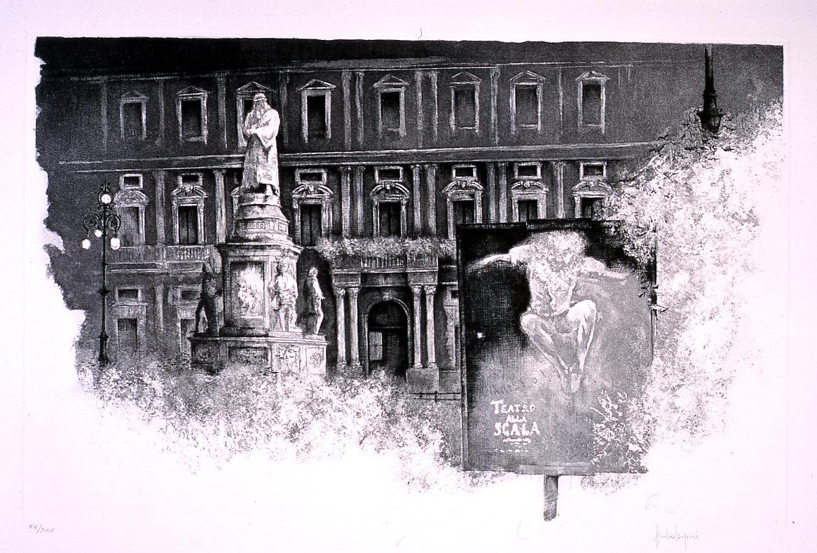 Teatro alla Scala, veduta del teatro alla Scala di Milano (stampa) di Cangemi Andrea (sec. XX)