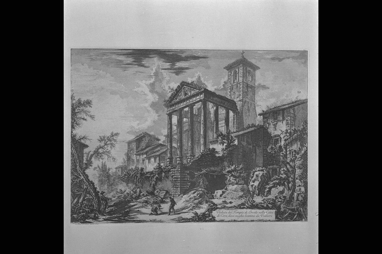 Veduta del Tempio di Ercole nella città di Cora, veduta del Tempio di Ercole a Cori (stampa) di Piranesi Giovanni Battista (sec. XX)