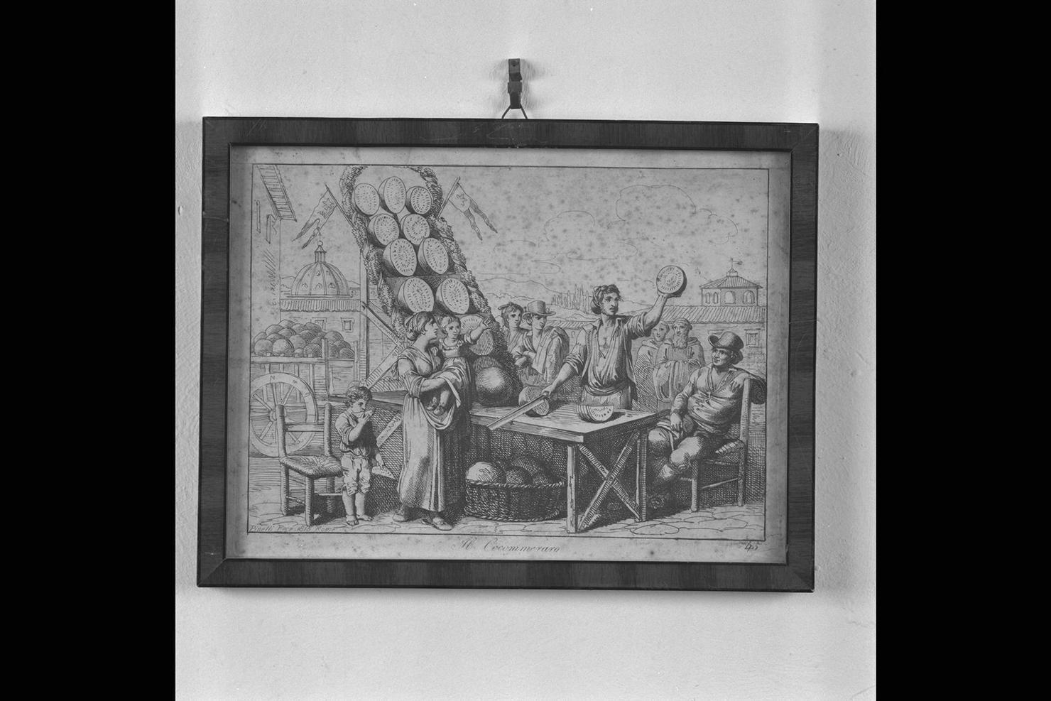 Il Cocommeraro, banco di un cocomeraio (stampa) di Pinelli Bartolomeo (sec. XIX)