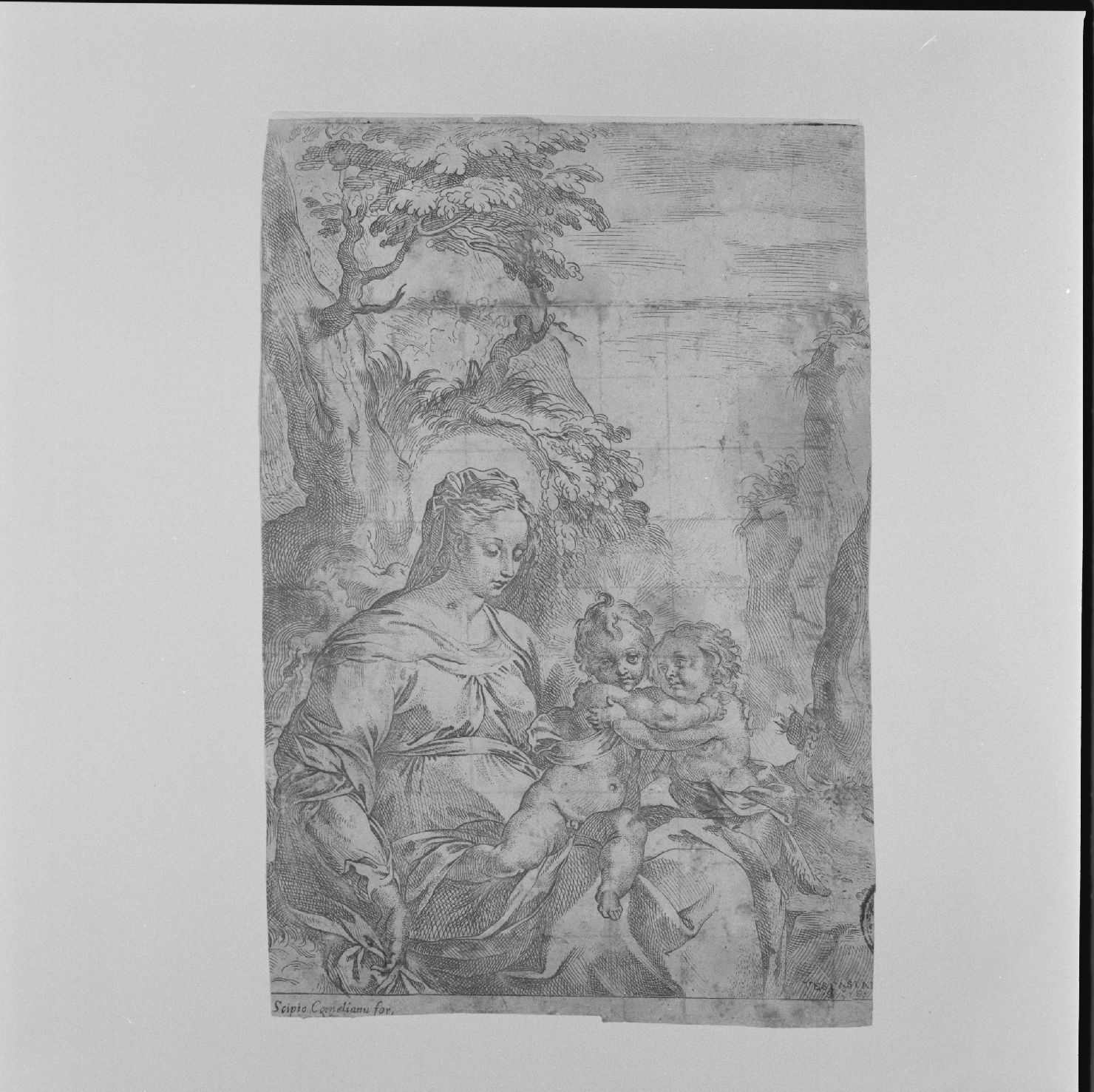 Madonna con Bambino e San Giovannino (stampa) di Strada Vespasiano (secc. XVI/ XVII)