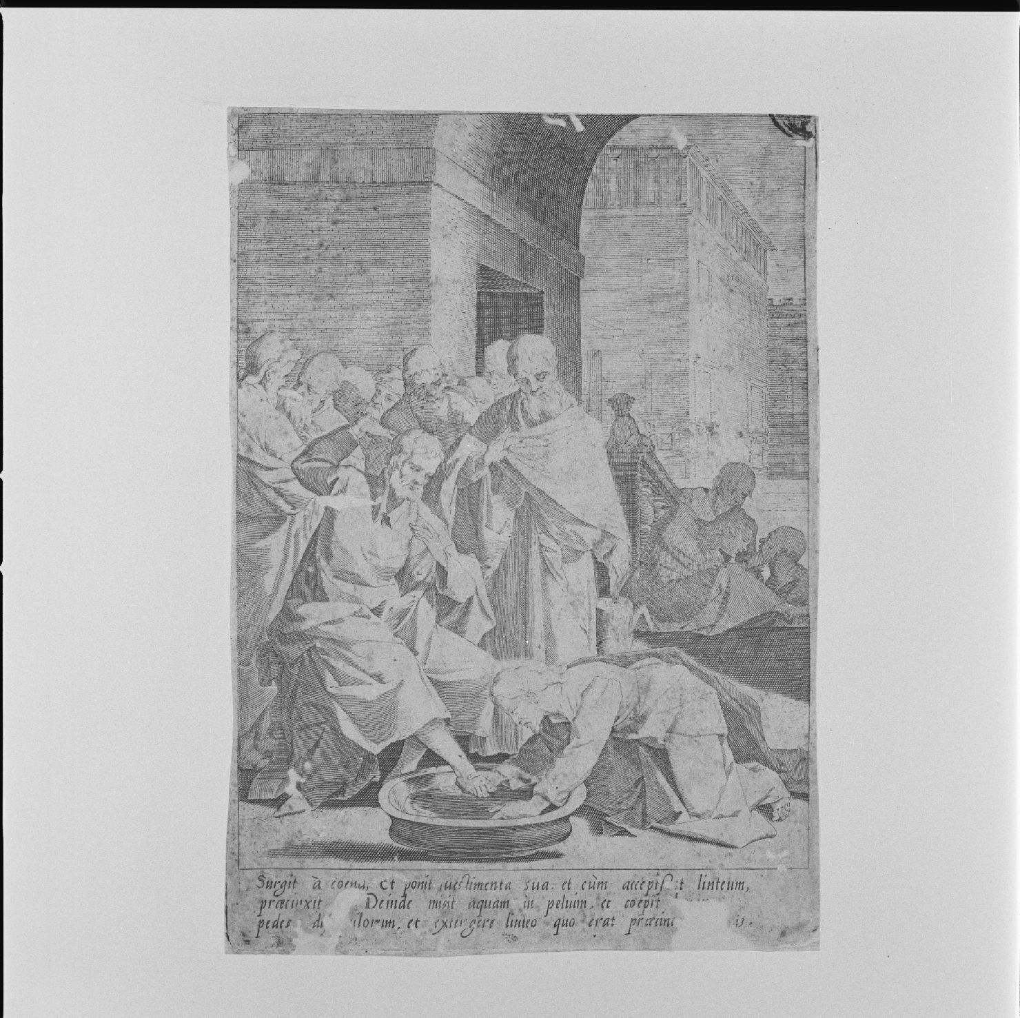 Cristo lava i piedi degli apostoli (stampa) di De Iode Pietro, Boscoli Andrea (prima metà sec. XVII)
