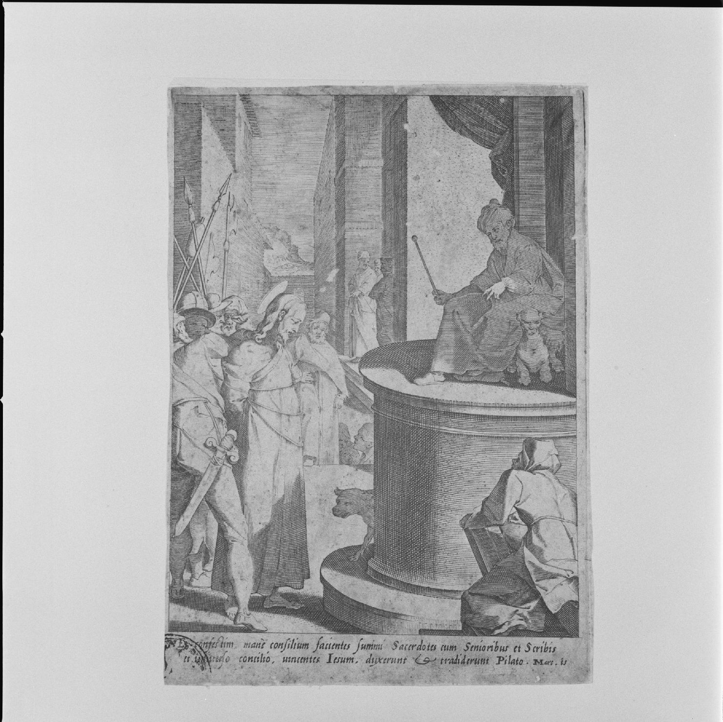 Cristo davanti a Pilato (stampa) di De Iode Pietro, Boscoli Andrea (prima metà sec. XVII)