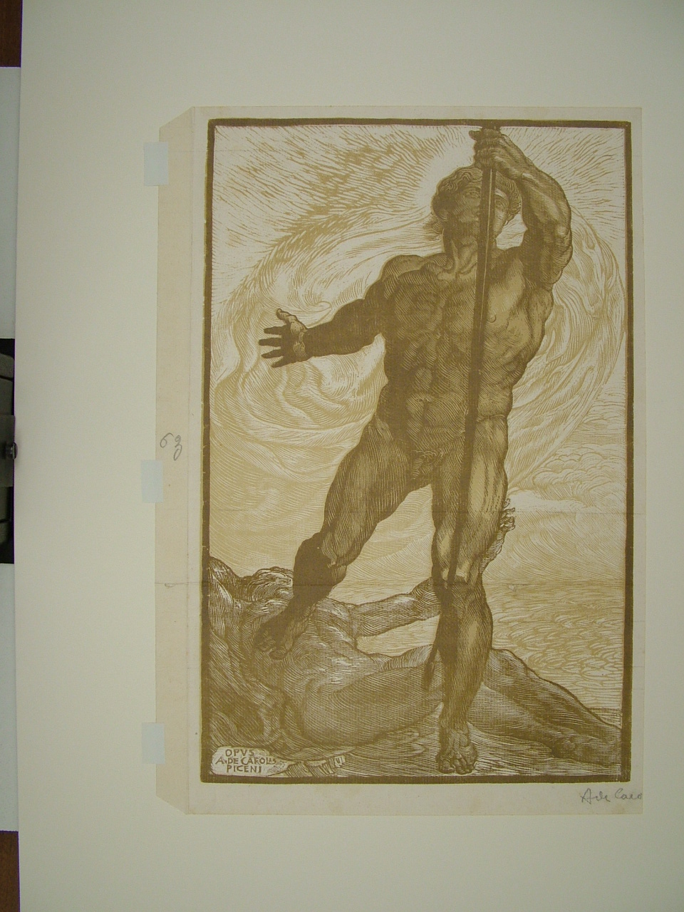 L'Arciere, figure maschili nude (stampa tagliata) di De Carolis Adolfo (attribuito) (primo quarto sec. XX)