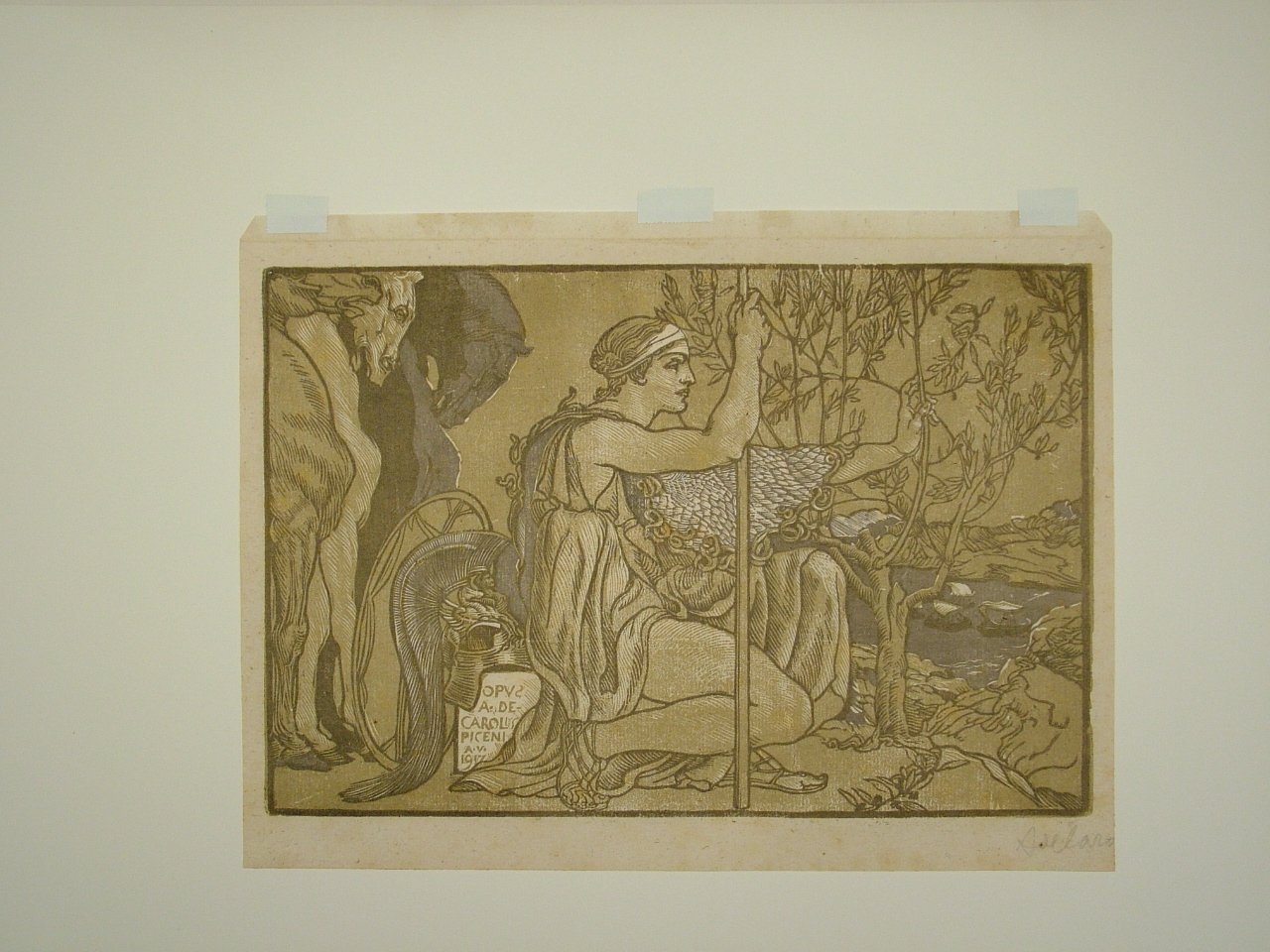 Minerva con paesaggio fluviale (stampa) di De Carolis Adolfo (attribuito) (primo quarto sec. XX)