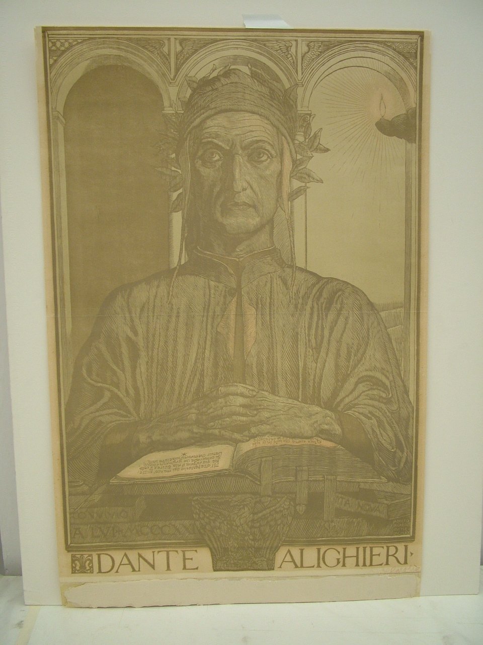 ritratto di Dante Alighieri (stampa smarginata) di De Carolis Adolfo (attribuito) (primo quarto sec. XX)