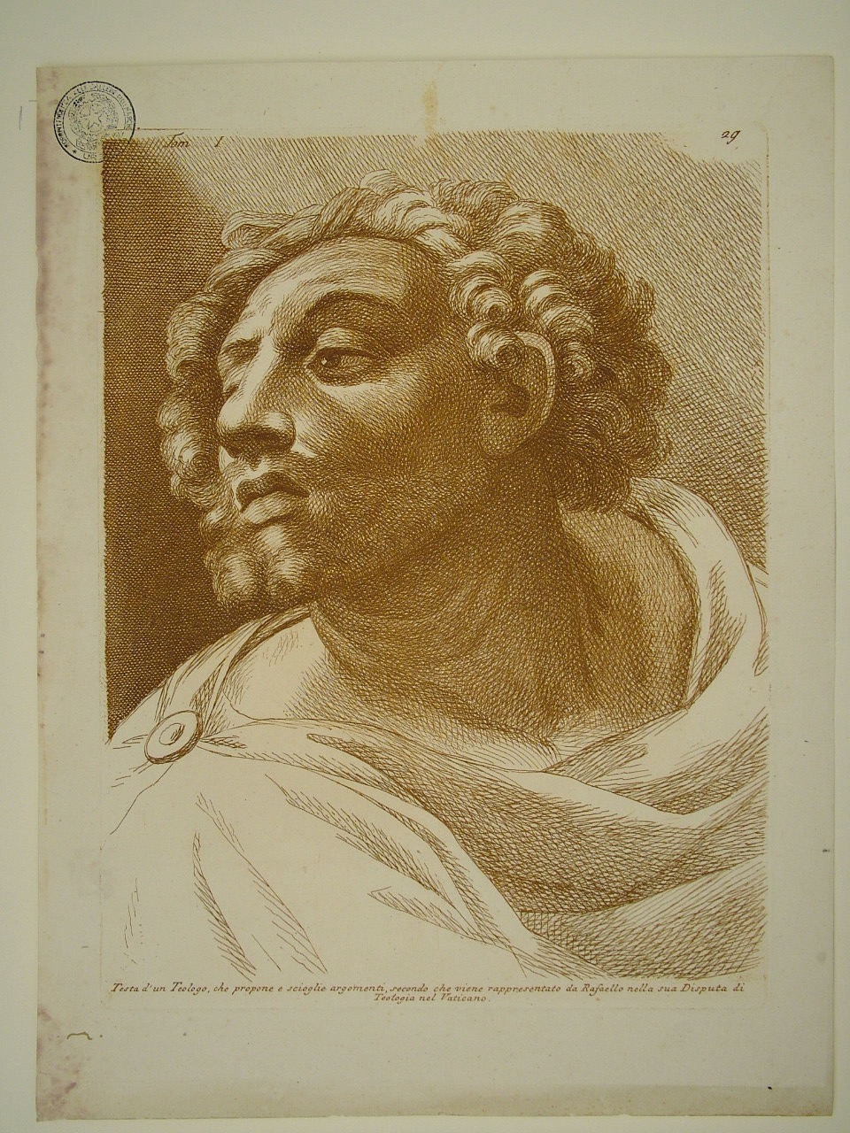 testa d'uomo (stampa, elemento d'insieme) di Sanzio Raffaello (attribuito), Fidanza Paolo (attribuito) (terzo quarto sec. XVIII)