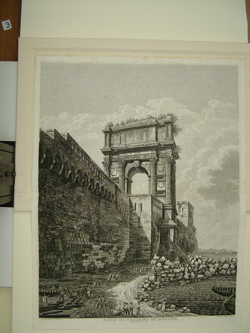 veduta dell'arco di Traiano in Ancona (stampa smarginata) di Rossini Luigi (attribuito) (secondo quarto sec. XIX)