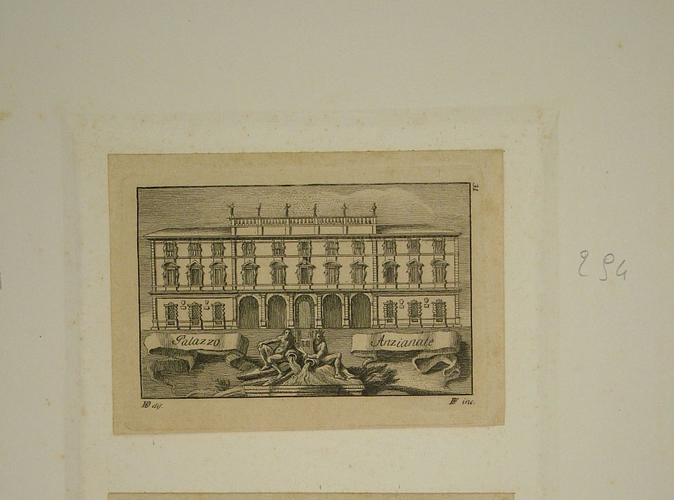 veduta di Palazzo Anzianale ad Ascoli (stampa) di Orsini Baldassarre (attribuito), Faucci Raimondo (attribuito) (ultimo quarto sec. XVIII)