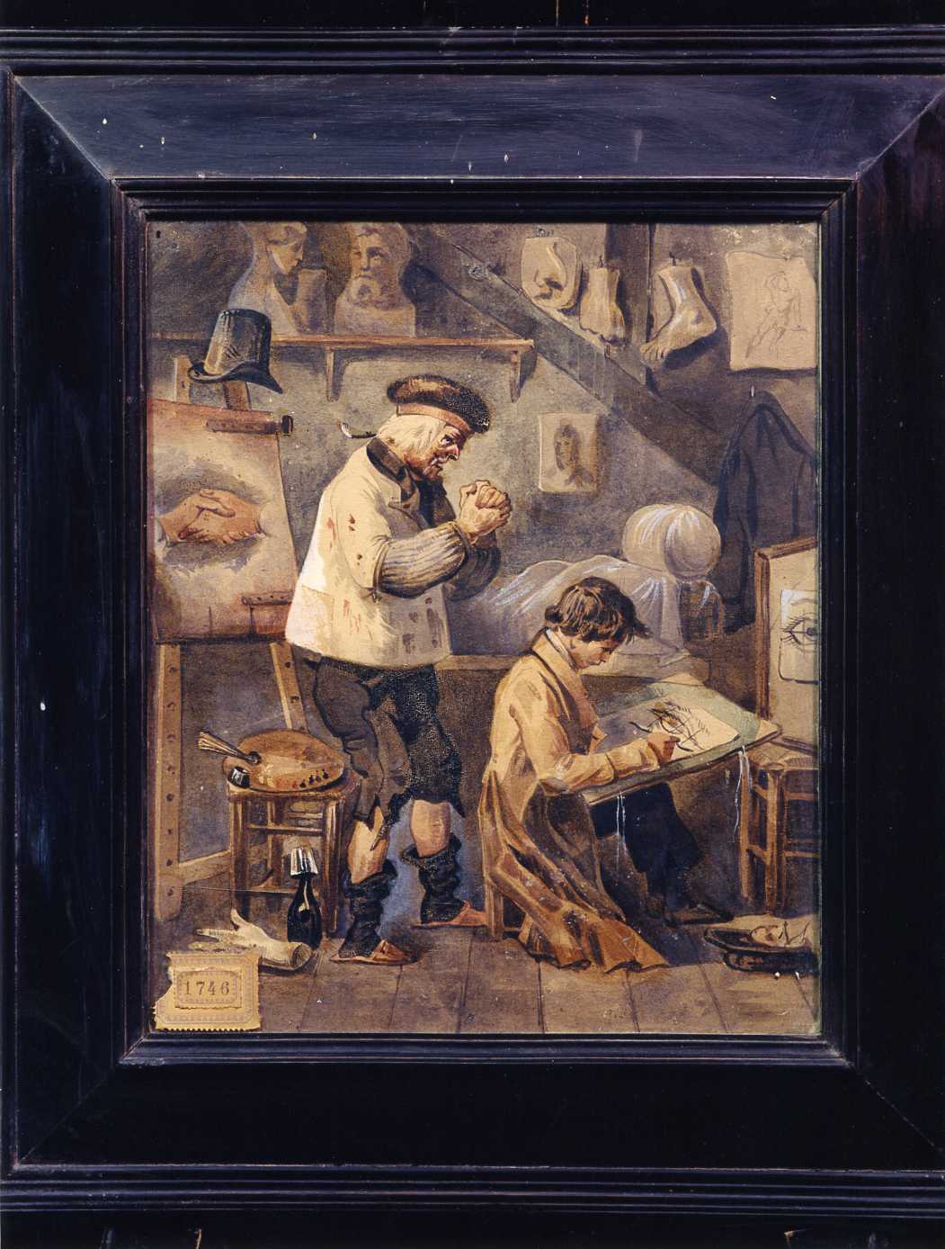 Il pittore e il suo allievo nell'atelier (dipinto) - ambito tedesco (metà sec. XIX)