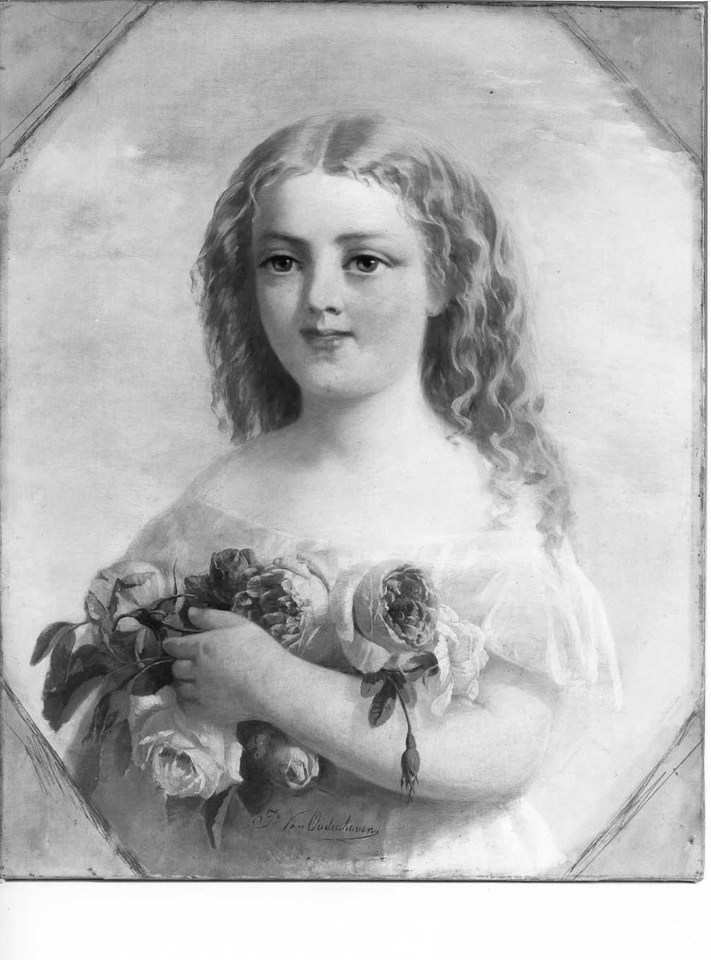 ritratto di bambina con fiori (dipinto) di Van Oudenhoven Joseph (sec. XIX)