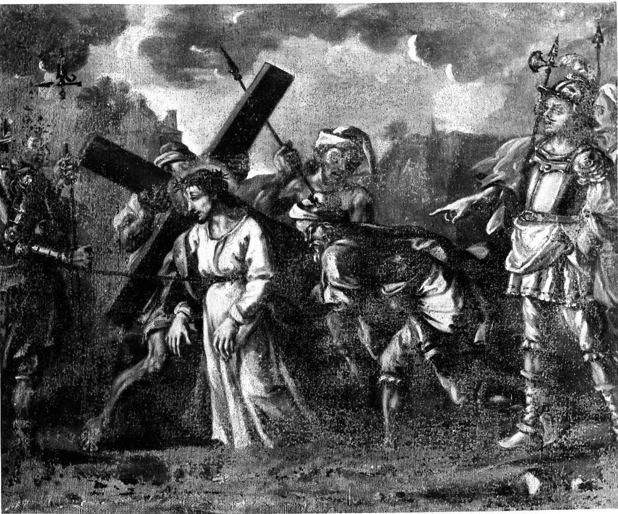 stazione V: Gesù aiutato da Simone il Cireneo a portare la croce (Via Crucis, elemento d'insieme) - ambito Italia meridionale (sec. XVIII)