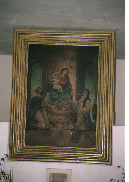 Madonna del Rosario con San Domenico e Santa Chiara (dipinto) di Raucci D (sec. XX)