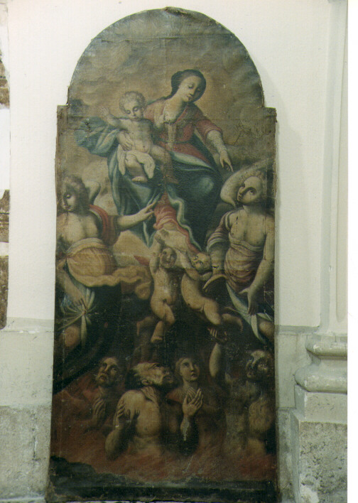 Madonna con Bambino e anime del purgatorio, Madonna con Bambino e altri personaggi (dipinto, opera isolata) - ambito campano (sec. XVI)