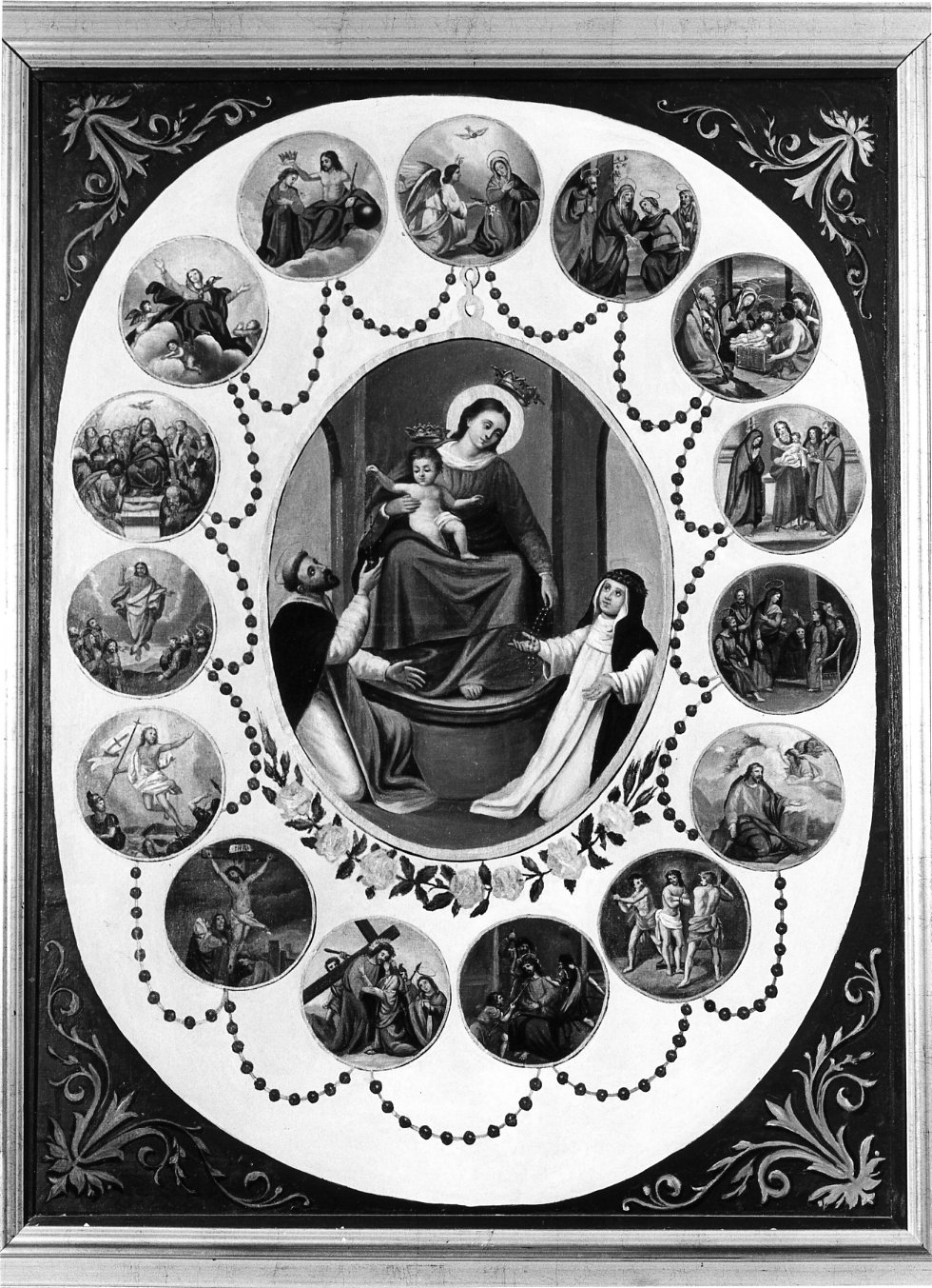 Madonna del Rosario con Santi domenicani e misteri del rosario della Madonna di Pompei (dipinto) - ambito molisano (sec. XIX)