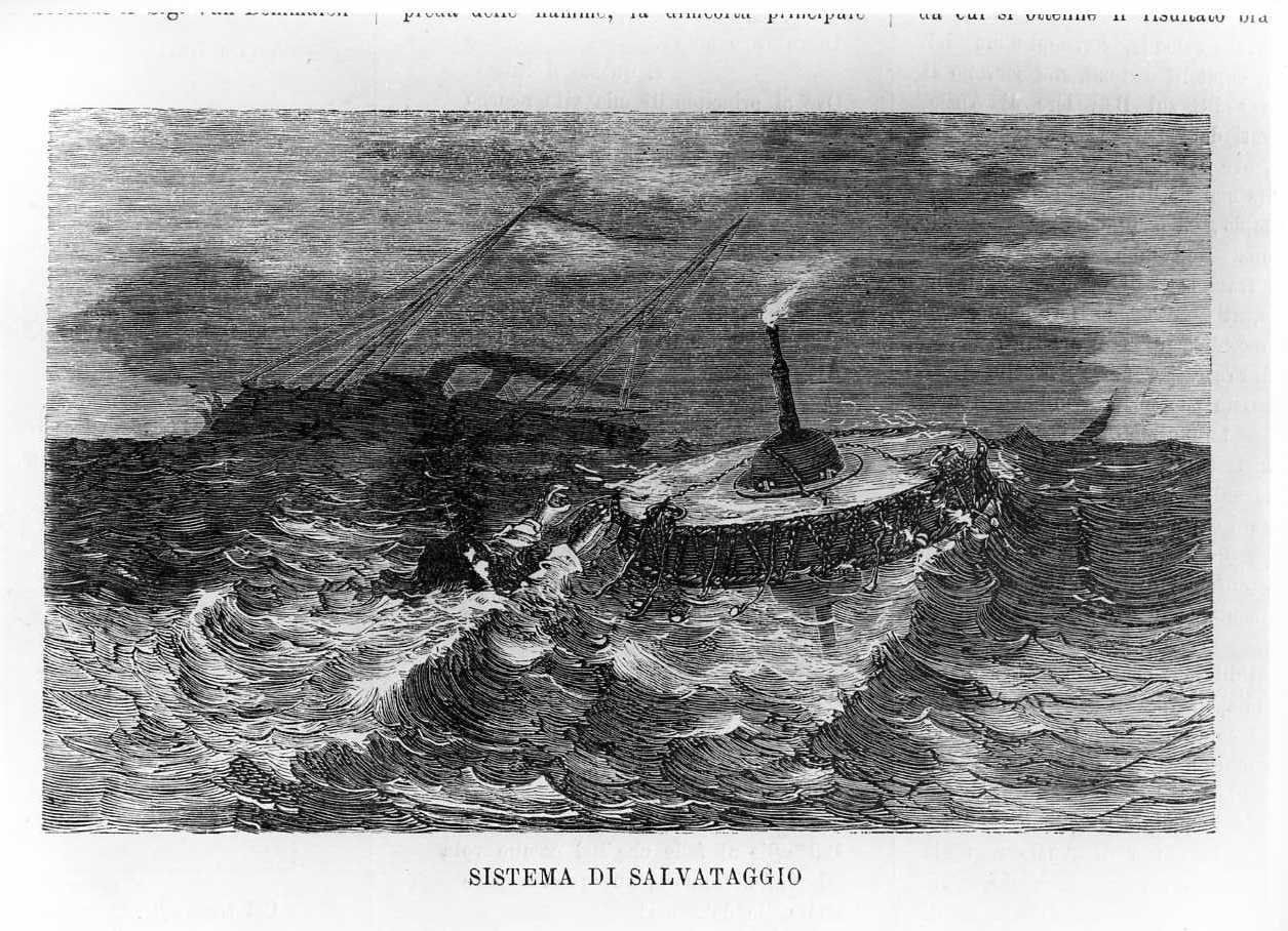 Sistema di salvataggio, scena di naufragio (stampa) - ambito italiano (?) (sec. XIX)