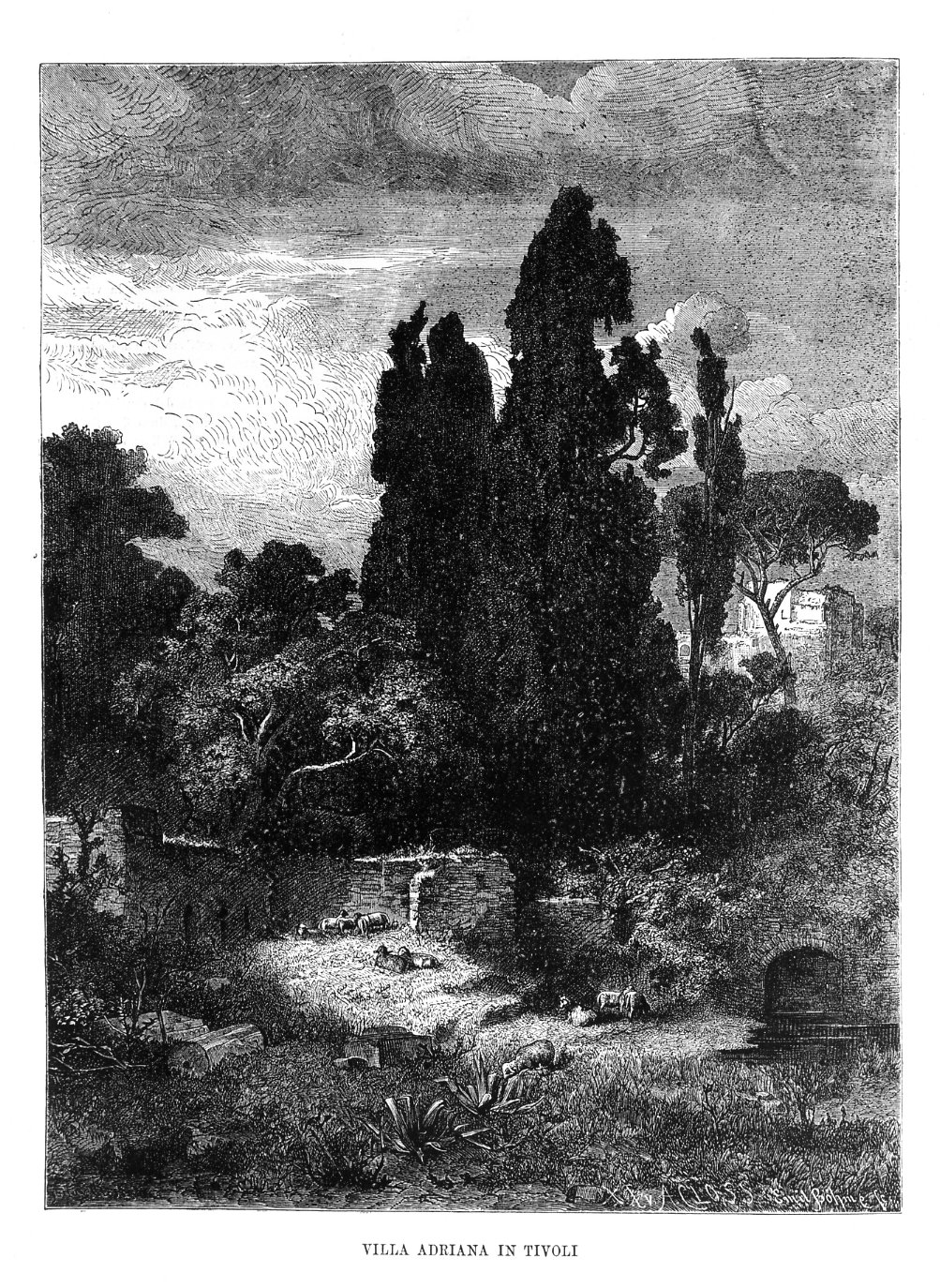 Villa Adriana in Tivoli, veduta di villa Adriana (stampa) di Bohme Emil (sec. XIX)