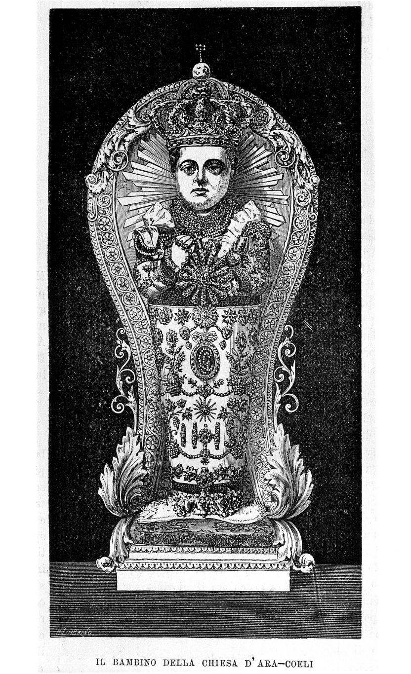 Il Bambino della chiesa d'Aracoeli, la chiesa di S. Maria Aracoeli (stampa) di Dibrano M (sec. XIX)