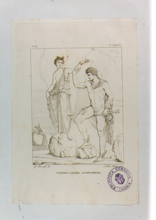 PERSEO LIBERA ANDROMEDA (stampa tagliata) di Anonimo, Del Medico Luigi, Marsigli Giuseppe (sec. XIX)